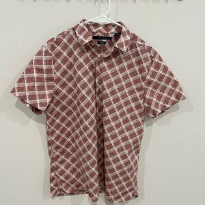 Perry Ellis Red and White Plaid Casual Shirt